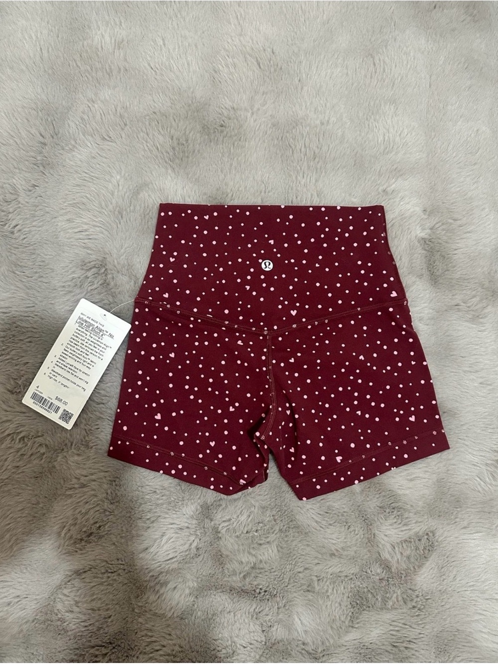NWT Lululemon Align No Line™ High-Rise Short 4" Heart Scatter Dot Burgundy Bay